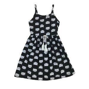 Youngland Girls Black & White Cat Print Flare Dress Size 6X